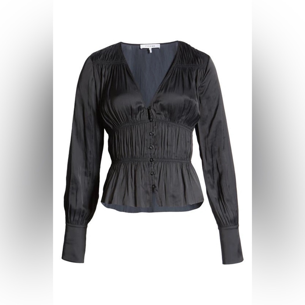 Frame Shirred Silky Top Black Size XS - Picture 5 of 5
